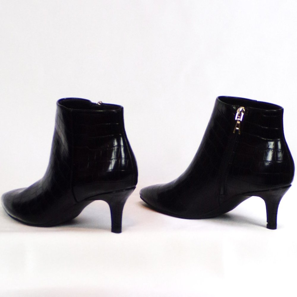 AEROSOLES 6.5M EDITHBLACK black faux-snakeskin mid-heel point-toe ankle boots - Picture 8 of 14